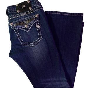 Miss Me Jeans👖 Boot Cut Low Rise Zipper Embellishment Flap Pockets size 29